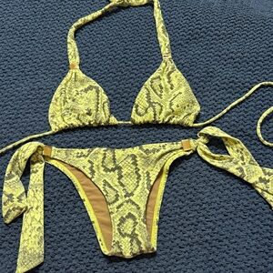 Yellow Snake Print Tie-Side Bikini Set